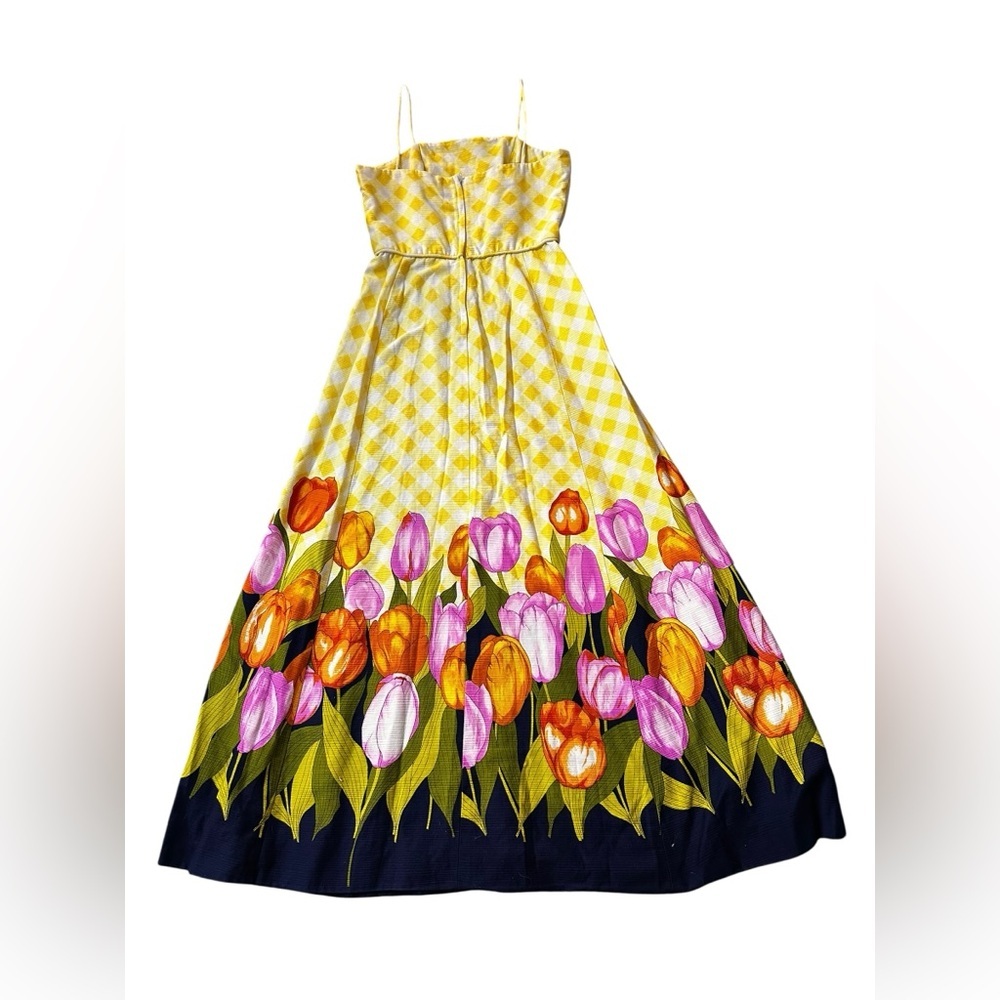 Vintage yellow checkered tulip dress, small/medium - Picture 3 of 10